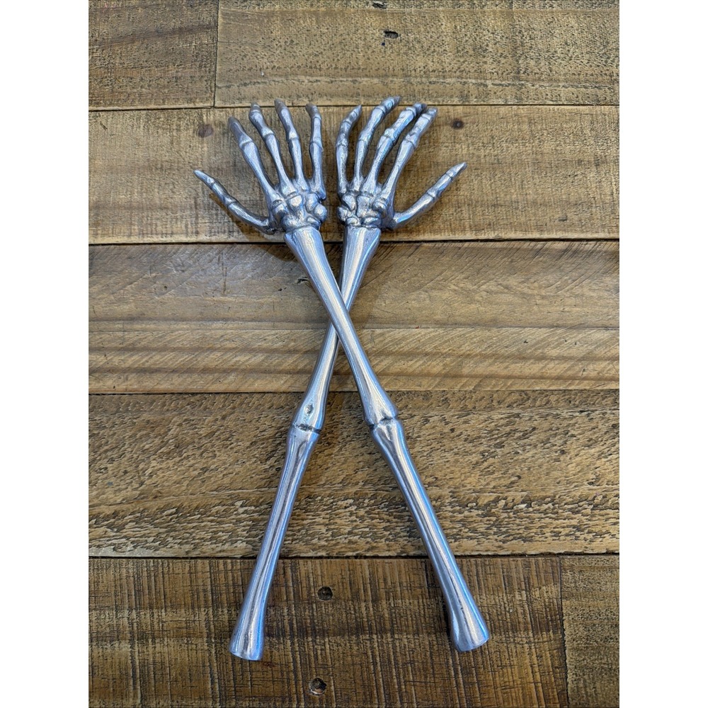 Pottery Barn Skeleton Hands Serving Set Halloween - Metal Salad Servers
